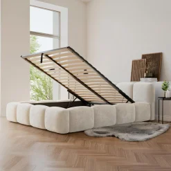 Łóżka Tapicerowane|Łóżka| Łóżko tapicerowane jasnobeżowe ANGELICA 160x200 cm