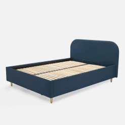 Łóżka Tapicerowane|Łóżka|inny Łóżko welurowe granatowe SANTADI 140x200 cm