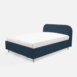 inny Łóżko welurowe granatowe SANTADI 160x200 cm