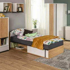 Dzieci LENART Łóżko z materacem i pojemnikiem 90 cm lewe IMOLA