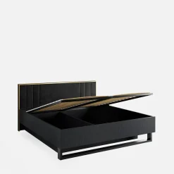 Łóżka|inny Łóżko ze stelażem i pojemnikiem czarne MOND 160x200