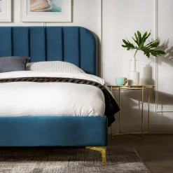 Łóżko ze stelażem niebieskie KENAQ 160x200 cm
