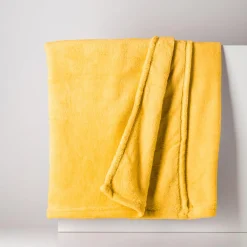 Koce I Narzuty| Koc musztardowy CORAL 130x160 cm