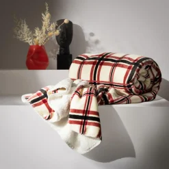 inny Koc z sherpą kremowy kratka DOLLY 150x200 cm