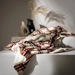 inny Koc z sherpą kremowy kratka DOLLY 150x200 cm