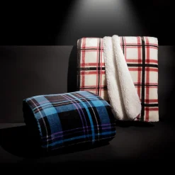 Koce I Narzuty|inny Koc z sherpą niebieska kratka DOLLY 150x200 cm