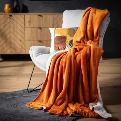 inny Koc z sherpą pomarańczowy DOLLY 150x200 cm
