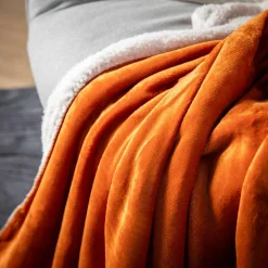 inny Koc z sherpą pomarańczowy DOLLY 150x200 cm