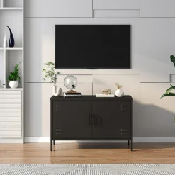 Komody|inny Komoda 2-drzwiowa grafitowo-czarna SOLANS