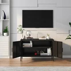 Komody|inny Komoda 2-drzwiowa grafitowo-czarna SOLANS