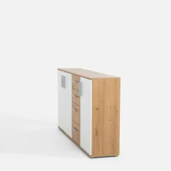 FORTE Komoda 3-drzwiowa z 4 szufladami IKOLI biała dąb artisan