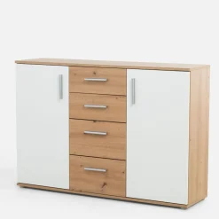 FORTE Komoda 2-drzwiowa, z 4 szufladami IKOLI biała