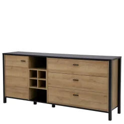 Komody|FORTE Komoda industrialna szeroka z szufladami i półkami HIGH ROCK