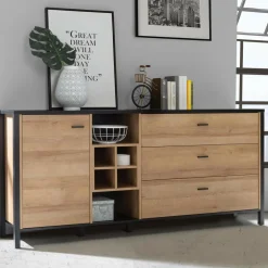 Komody|FORTE Komoda industrialna szeroka z szufladami i półkami HIGH ROCK