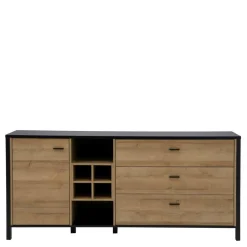 Komody|FORTE Komoda industrialna szeroka z szufladami i półkami HIGH ROCK