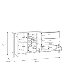 Komody|FORTE Komoda industrialna szeroka z szufladami i półkami HIGH ROCK