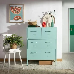 Komody|inny Komoda metalowa z szufladami BLEIZ turkusowa