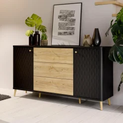 Komody|FORTE Komoda ryflowana z szufladami FIXSMILE 158 cm