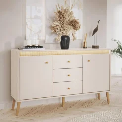 DiTrendi Komoda z oświetleniem z szufladami LORENA 155 cm kaszmir