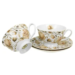 Filiżanki I Spodki| Komplet 2 filiżanek ze spodkami ROYAL ENGLISH ROSES WHITE 250 ml