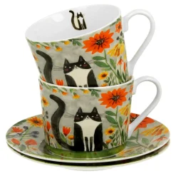 Filiżanki I Spodki| Komplet 2 filiżanek ze spodkami KOCI ŚWIAT ŁĄKA 230 ml