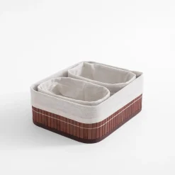 Pudełka I Pojemniki Do Przechowywania|Koszyki Dekoracyjne|inny Komplet 3 koszy bambusowych brązowo-białe