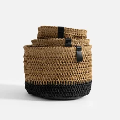 inny Komplet 3 koszy do przechowywania okrągłe brązowo-czarny