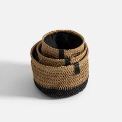 inny Komplet 3 koszy do przechowywania okrągłe brązowo-czarny