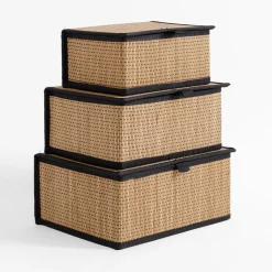 Pudełka I Pojemniki Do Przechowywania|Koszyki Dekoracyjne|inny Komplet 3 koszy z pokrywą bambusowe czarne