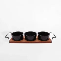 inny Komplet 3 miseczek na akacjowej tacy