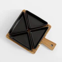 inny Komplet 4 miseczek na akacjowej tacy