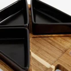 inny Komplet 4 miseczek na akacjowej tacy