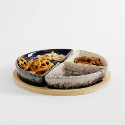 Miski, Patery I Półmiski|inny Komplet 4 miseczek na okrągłej bambusowej podstawie 21,5 cm