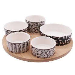 inny Komplet 5 misek na bambusowej podstawie 24,5 cm