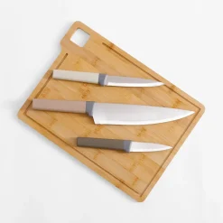 Przybory Kuchenne|inny Komplet 3 noży z deską bambusową do krojenia