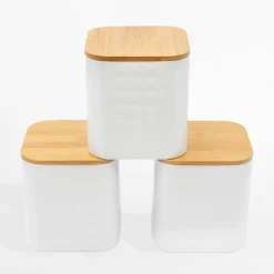 inny Komplet 3 pojemników białych GEOMETRIC 11,5x11,5x12,3 cm