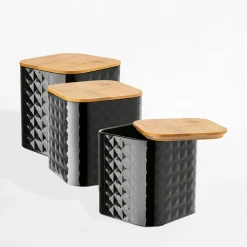 inny Komplet 3 pojemników czarnych GEOMETRIC 11,5x11,5x12,3 cm