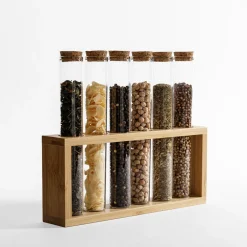 inny Komplet 6 przyprawników na bambusowym stojaku 110 ml