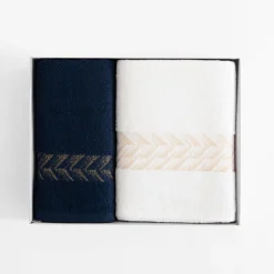 Ręczniki|Ręczniki|Eurofirany Komplet 2 ręczników biały/granatowy GLOW