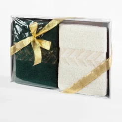 Ręczniki|Ręczniki|Eurofirany Komplet 2 ręczników kremowy/ciemnozielony GLOW 50x90 cm