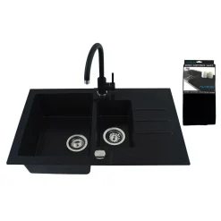 Zlewozmywaki|Alveus Komplet zlewozmywak granitowy czarny CANTO 70 z baterią i matą ociekową