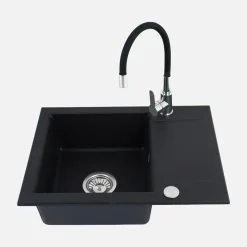 Alveus Komplet zlewozmywak granitowy czarny SHOT 59X44 z baterią elastyczną