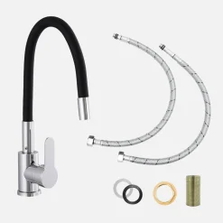 Alveus Komplet zlewozmywak granitowy czarny SHOT 59X44 z baterią elastyczną