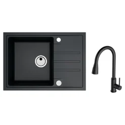 Zlewozmywaki|Alveus Komplet zlewozmywak granitowy czarny ORLANDO 40 z baterią