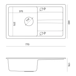 Komplet zlewozmywak QUADRON czarny MAX 77x44 cm z akcesoriami