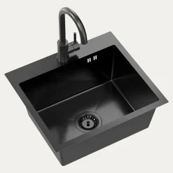 inny Komplet zlewozmywak QUADRON czarny AVENIR BOX 50X45 cm z baterią