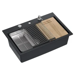 Komplet zlewozmywak QUADRON czarny MASTER BASE 1K 76x50 cm z akcesoriami