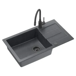 Zlewozmywaki| Komplet zlewozmywak QUADRON czarny BOLD XL 1K/Z/O 78x45 cm z baterią