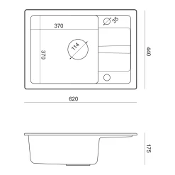 Zlewozmywaki| Komplet zlewozmywak QUADRON czarny SMART 62x44 cm z baterią, dozownikiem, matą i syfonem