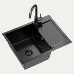 inny Komplet zlewozmywak QUADRON czarny AVENIR SHORT 60x48 cm z baterią